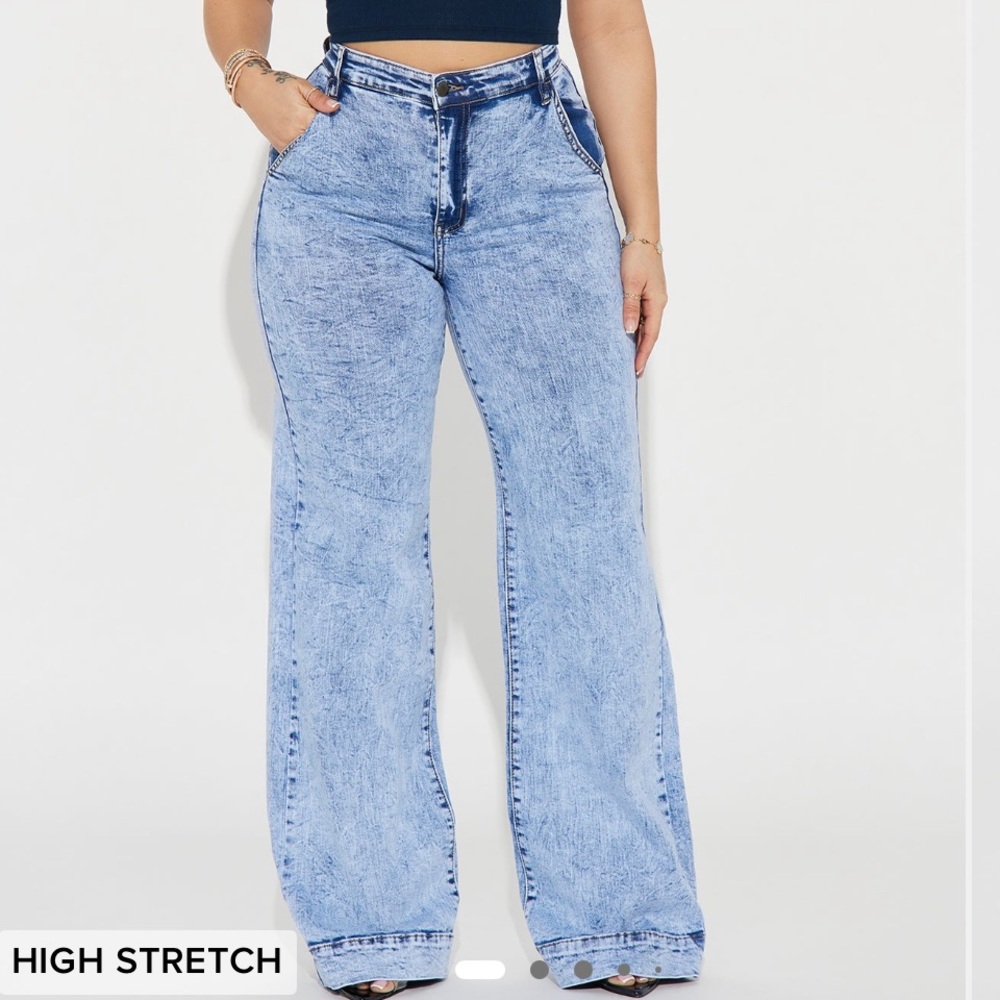 Fashion nova acid wash stretch wide pants
